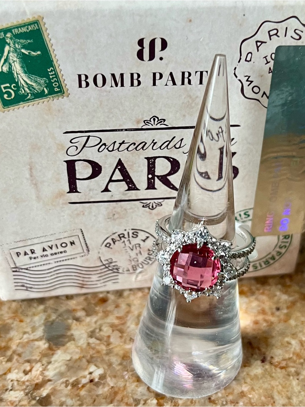 Bomb Party Postcards From Paris RBP2658 Burgundy Spinel & White Topaz Ring